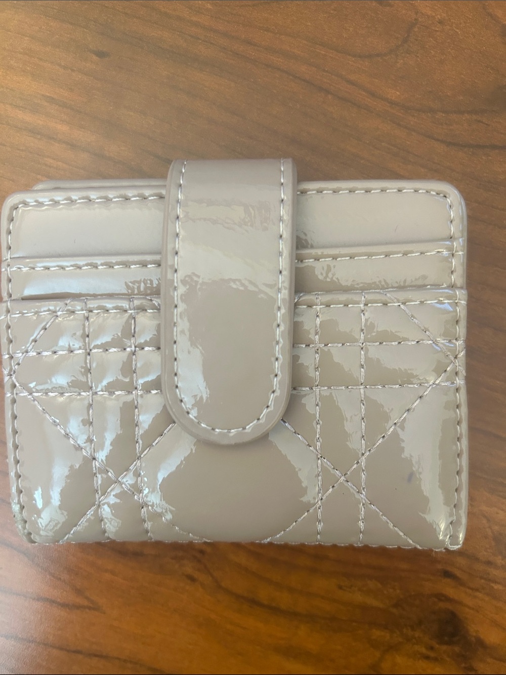 Patent Quilted Small Wallet in Light Beige
